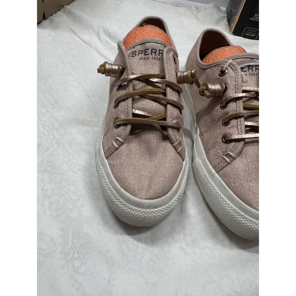 Sperry Womens Sz 6M Sky Sail Rose Metallic Platform Twill Sneakers Slip Ons Prom - Picture 7 of 14